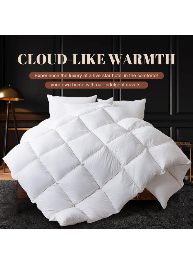 WhatsBedding لحاف واتس بدينغ من الريش، محشو بالريش والألياف الناعمة، لحاف بحجم كينج لجميع الفصول، لحاف فندقي فاخر، غلاف من القطن 100%، دفء متوسط مع حلقات في الزوايا، 106x90 بوصة - Image 3