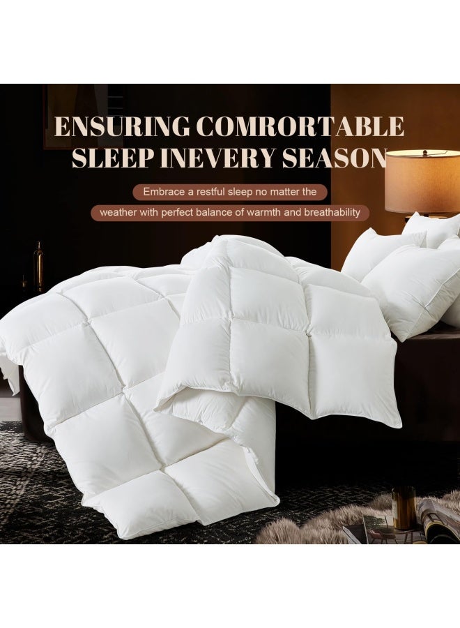 WhatsBedding لحاف واتس بدينغ من الريش، محشو بالريش والألياف الناعمة، لحاف بحجم كينج لجميع الفصول، لحاف فندقي فاخر، غلاف من القطن 100%، دفء متوسط مع حلقات في الزوايا، 106x90 بوصة - Image 2