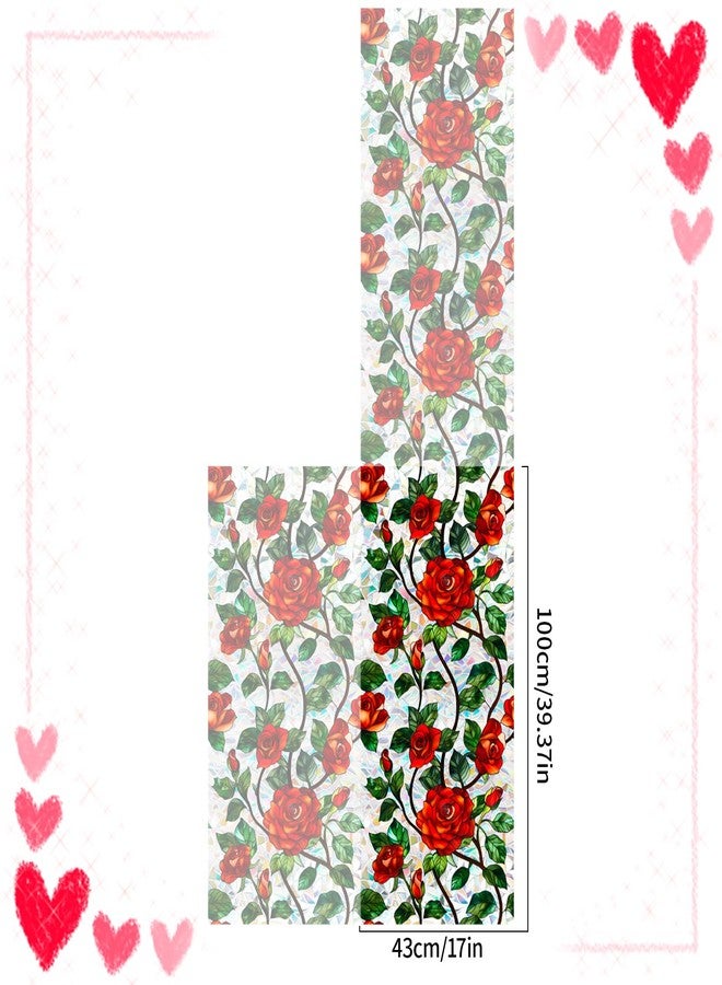 Bloss Stained Glass Windows Film,3D Red Rose Privacy Window Film,Flower Rainbow Glass Decals Stickers,Anti UV Sun Blocking Static Cling Films,No Glue Window Privacy Films for Home/Office,17x39.4Inch - Image 2