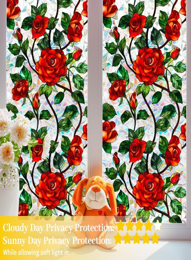 Bloss Stained Glass Windows Film,3D Red Rose Privacy Window Film,Flower Rainbow Glass Decals Stickers,Anti UV Sun Blocking Static Cling Films,No Glue Window Privacy Films for Home/Office,17x39.4Inch - Image 5