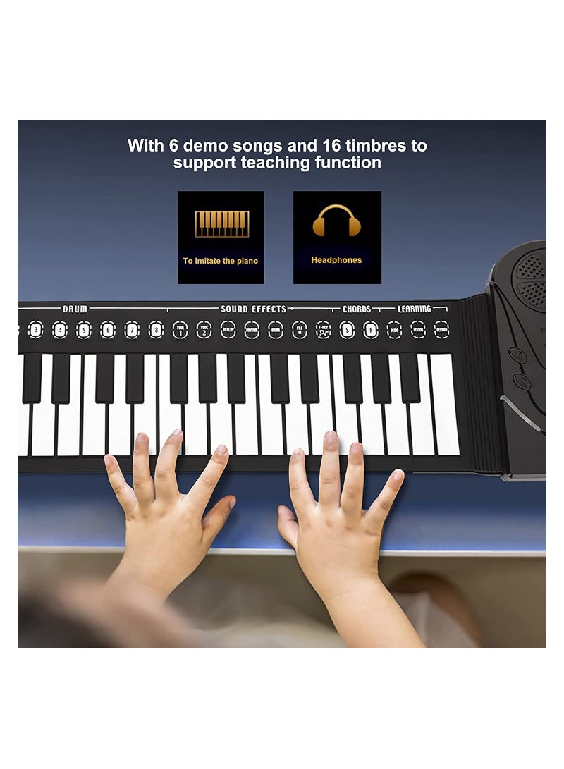 Generic 49 Keys Rolling Up Piano, Plastic + Silicone Portable Piano Keyboard for Beginners, Electronic Piano Keyboard Flexible Classic Toy, Hand Roll Piano Keyboard with 6 Demo Songs and 16 Timbres (Black)  - Image 3