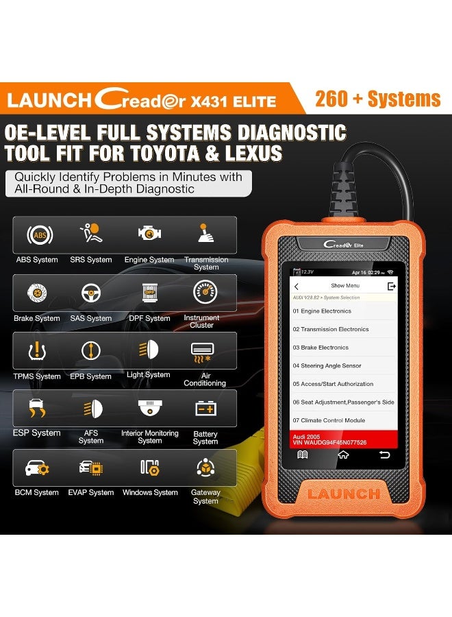 LAUNCH Creader Elite Bi-Directional OBD2 Scanner for Toyota Lexus, 2025 Full System Diagnostic Scan Tool - Image 2