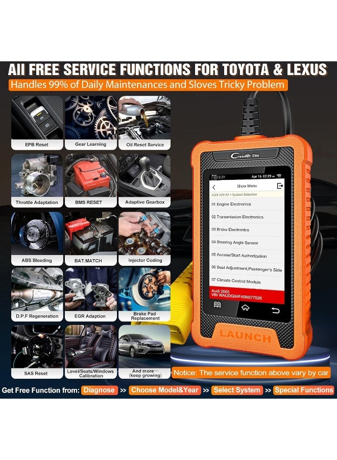 LAUNCH Creader Elite Bi-Directional OBD2 Scanner for Toyota Lexus, 2025 Full System Diagnostic Scan Tool - Image 3