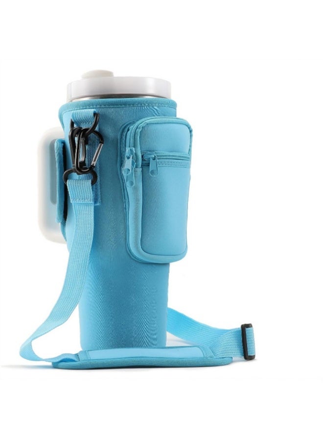 Generic Water Bottle Bag for 40 Oz Tumbler, Bottle Pouch Holder with Pocket and Adjustable Shoulder Strap for Stanley,Blue - Image 1