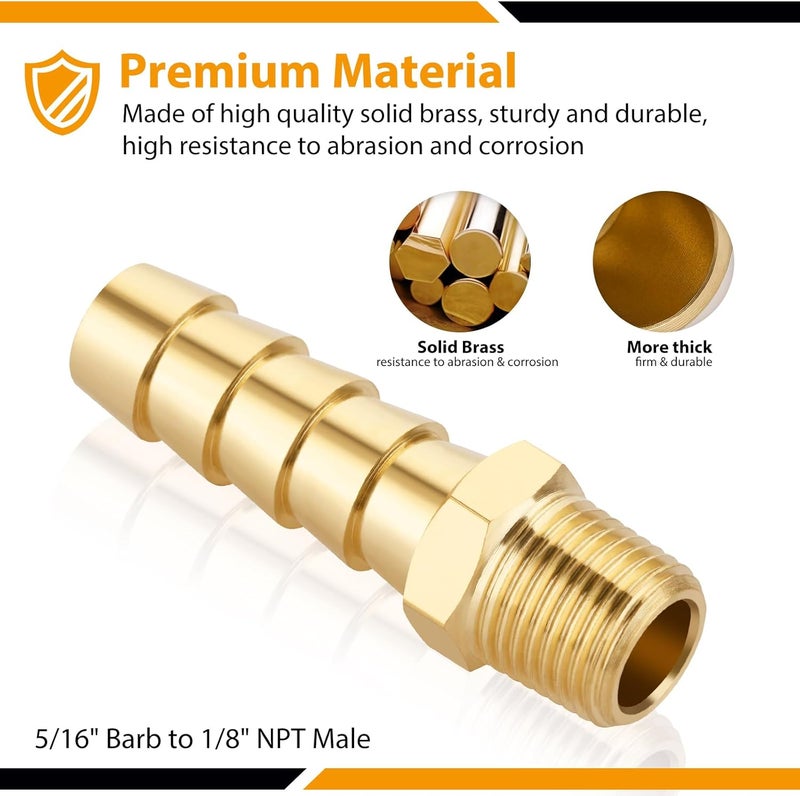 KOOTANS 4pcs Brass Hose Barb Fittings 5/16" Hose Barb to 1/8 NPT Male Thread Air Hose Fittings Brass Quick Coupler Air M Type Adapter Connector Fitting - Image 3