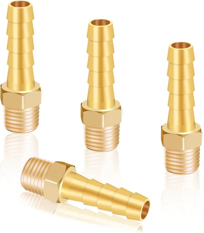 KOOTANS 4pcs Brass Hose Barb Fittings 5/16" Hose Barb to 1/8 NPT Male Thread Air Hose Fittings Brass Quick Coupler Air M Type Adapter Connector Fitting - Image 1