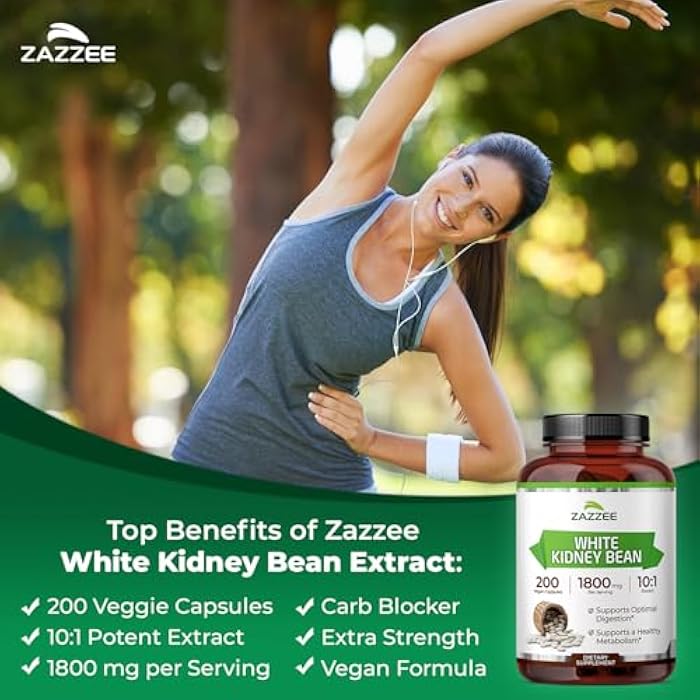 Zazzee مستخلص الفاصوليا البيضاء زاززي 10:1، 1800 ملغ لكل حصة، 200 كبسولة نباتية، إمداد لأكثر من شهرين، مستخلص مركز 10X، 100% نباتي، طبيعي بالكامل وغير معدل وراثيًا، مصنوع في الولايات المتحدة الأمريكية - Image 3