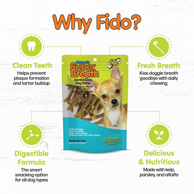 FIDO NATURALS Super Breath Dental Care Bones for Dogs - 21 Treats/Pack (3 Pack) - Dog Dental Treats for Small Dogs, Made in USA, Dog Dental Chews Help Reduce Plaque, Tartar Buildup & Freshens Breath - Image 3