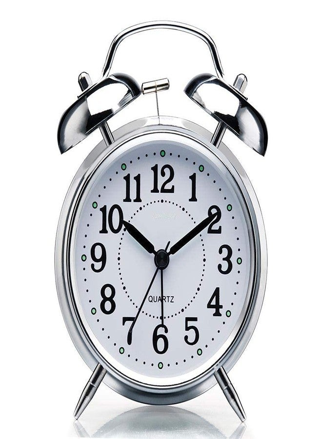 OANGO Vintage Twin Bell Table top Alarm Clock with Night LED Light Display Alarm Clock for Bedroom Heavy Sleepers Kids and Students (Silver) - Image 1