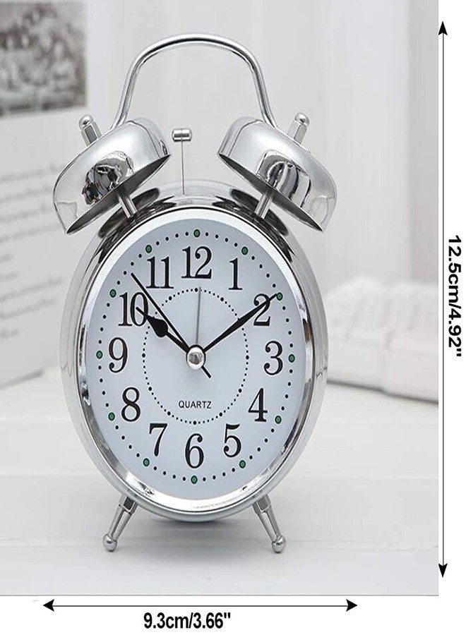 OANGO Vintage Twin Bell Table top Alarm Clock with Night LED Light Display Alarm Clock for Bedroom Heavy Sleepers Kids and Students (Silver) - Image 2