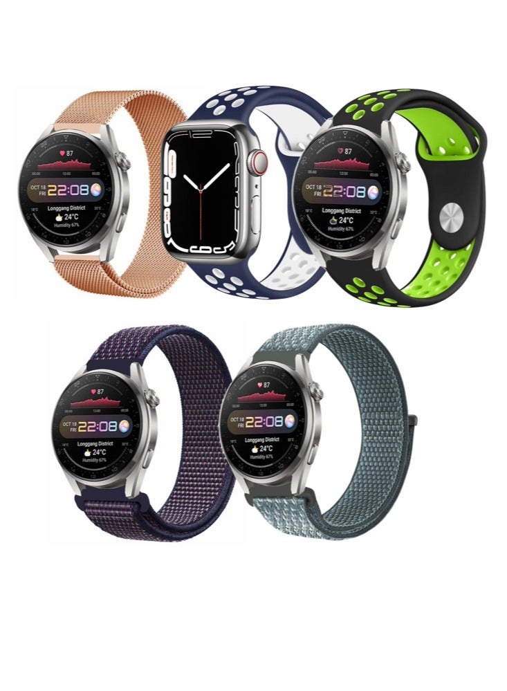 بيرفيي مجموعة من 5 قطع من اساور الساعات المتوافقة مع جميع اجهزة سامسونج، هواوي، امازفيت، فيت بيت و هونر مقاس السوار 20 ملم - Image 1