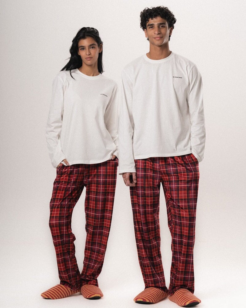 In Your Shoe Red Plaid Fluffy Pyjama Pants - Image 2