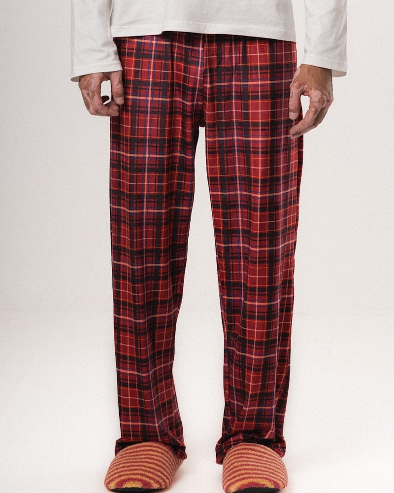 In Your Shoe Red Plaid Fluffy Pyjama Pants - Image 1