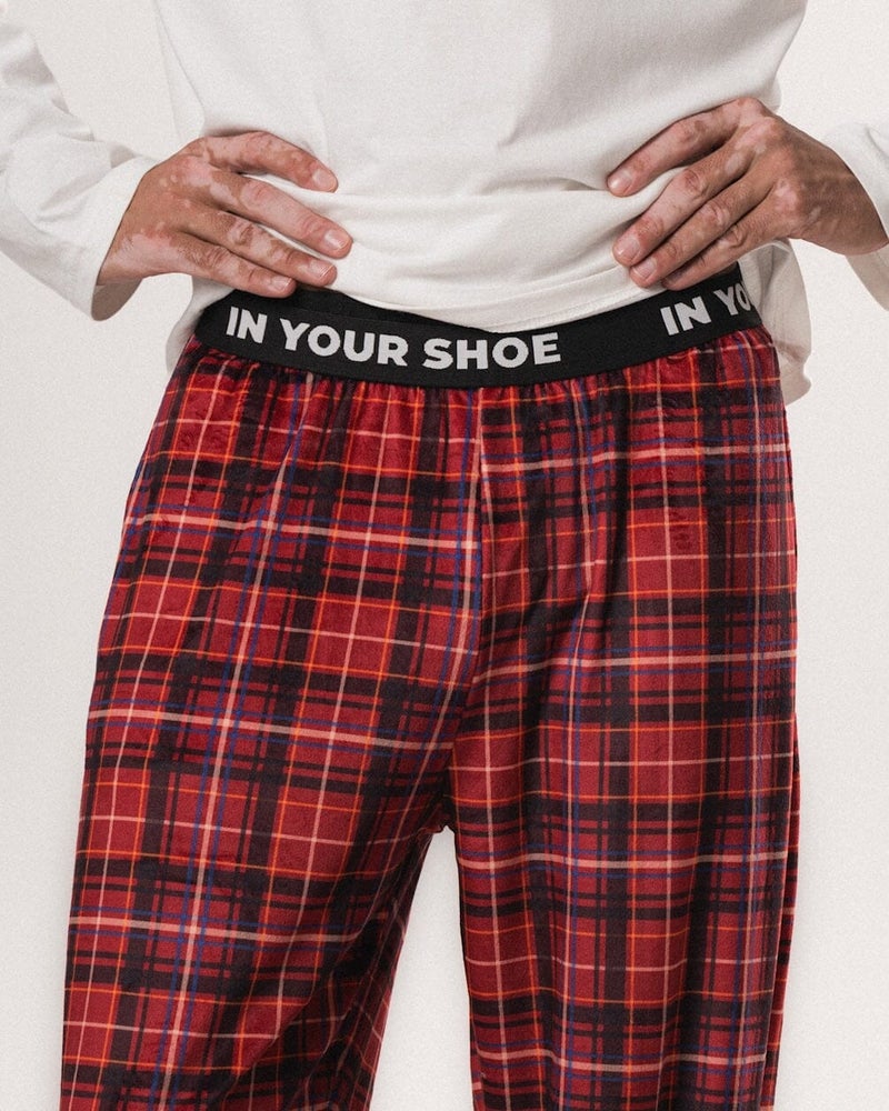 In Your Shoe Red Plaid Fluffy Pyjama Pants - Image 3