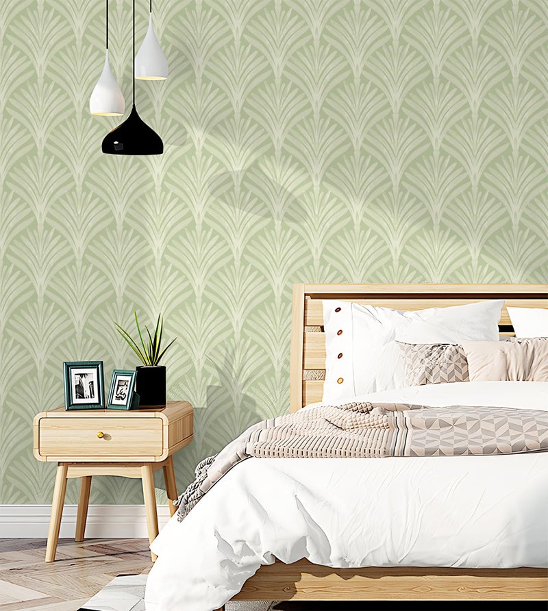 Hopepak Peel and Stick Wallpaper Sage Green Leaf Contact Paper Boho Self Adhesive Wall Paper Removable Renter Friendly Wallpaper for Bedroom Bathroom Cabinet Vinyl Rolls 16.1''x78.7'' - Image 2