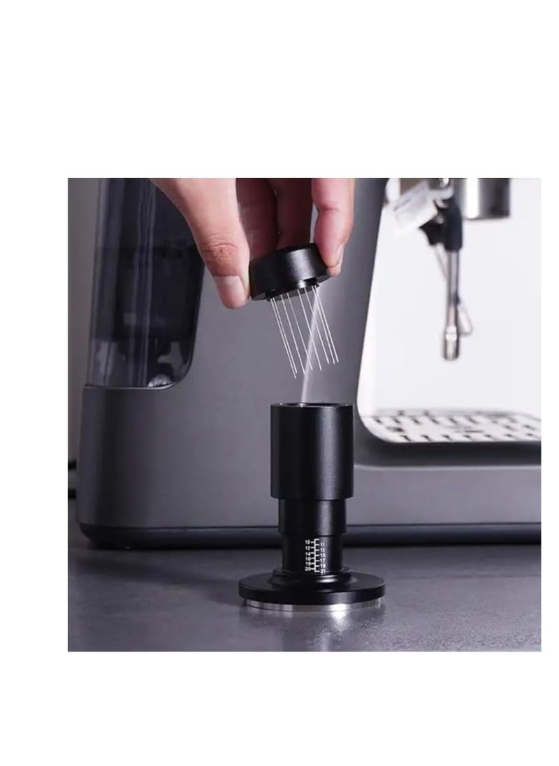 Stainless Steel 2 in 1 Coffee Tamper and Magnetic WDT Attachment, Adjustable Height Clear Scale, Spring Tamper, Barista Tools, for Espresso. 51mm