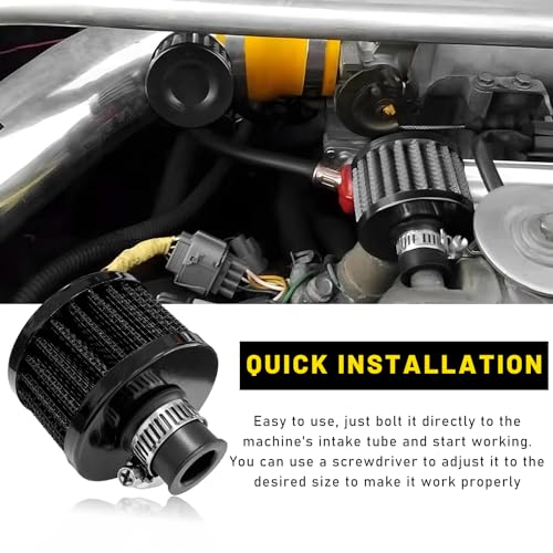 Suvnie 12mm Mini Air Filter, Universal Motor Cold Air Intake Filter Breather, Auto Turbo Vent Intake Filter Cleaner, Crankcase Breather Car Accessories for Motorcycle Engine Parts (Black) - Image 3