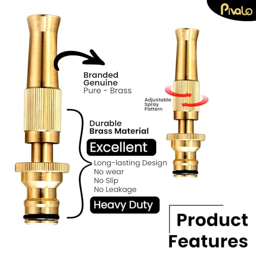 Pivalo Brass Nozzle Water Spray Gun Adjustable Twist Jet Hose Powerful Pressure Booster Washer Multipurpose for Gardening & Washing Care Bike - 1 Pc - Image 3