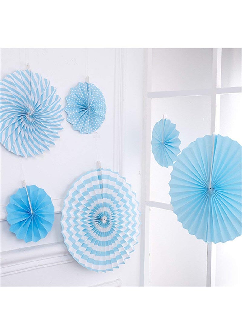 Sage Square Sage Square Paper Fan Party Decoration Set Plain Printed for Baby Shower Photo Booth Wedding Birthday Party Pack of 6 Blue  - Image 4