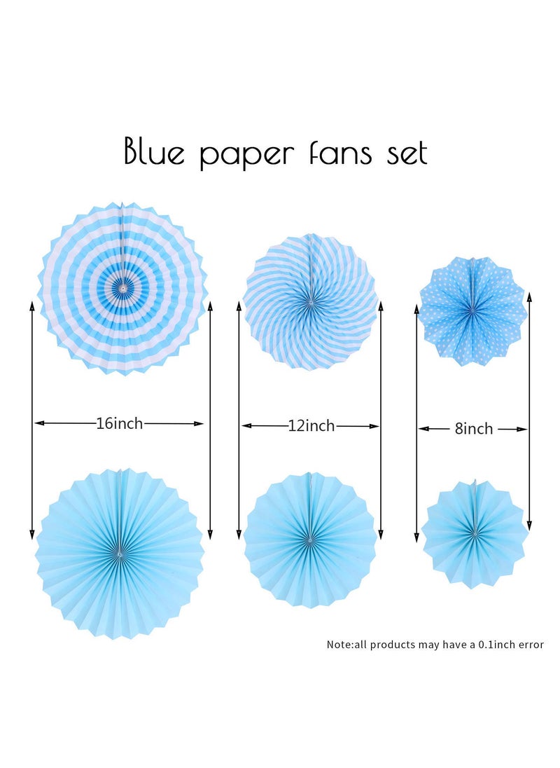 Sage Square Sage Square Paper Fan Party Decoration Set Plain Printed for Baby Shower Photo Booth Wedding Birthday Party Pack of 6 Blue  - Image 2