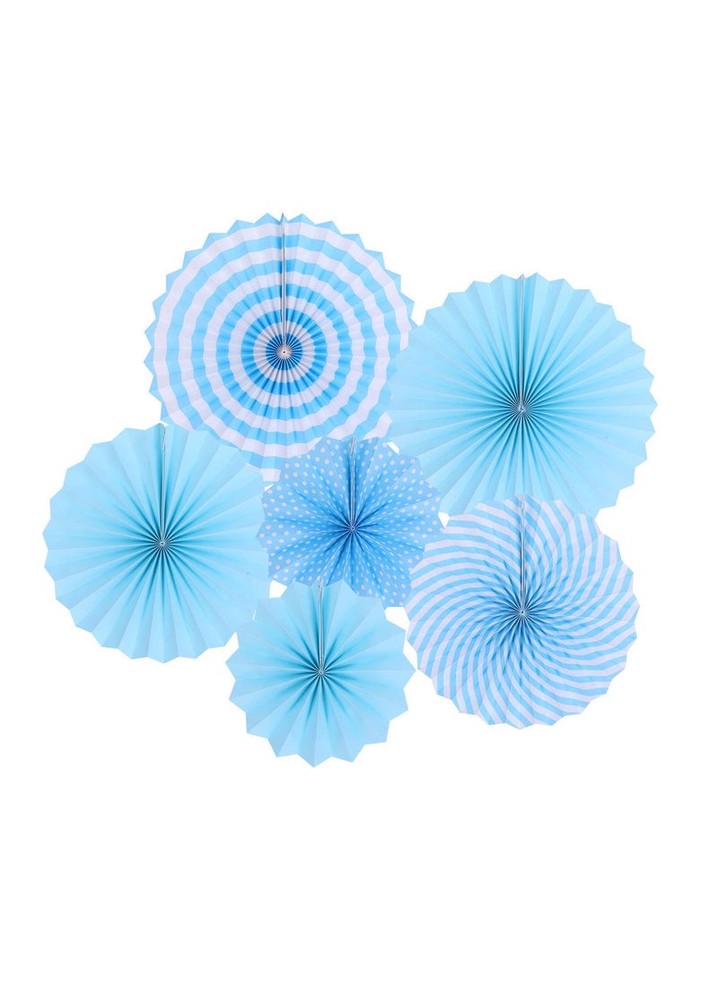 Sage Square Sage Square Paper Fan Party Decoration Set Plain Printed for Baby Shower Photo Booth Wedding Birthday Party Pack of 6 Blue  - Image 5