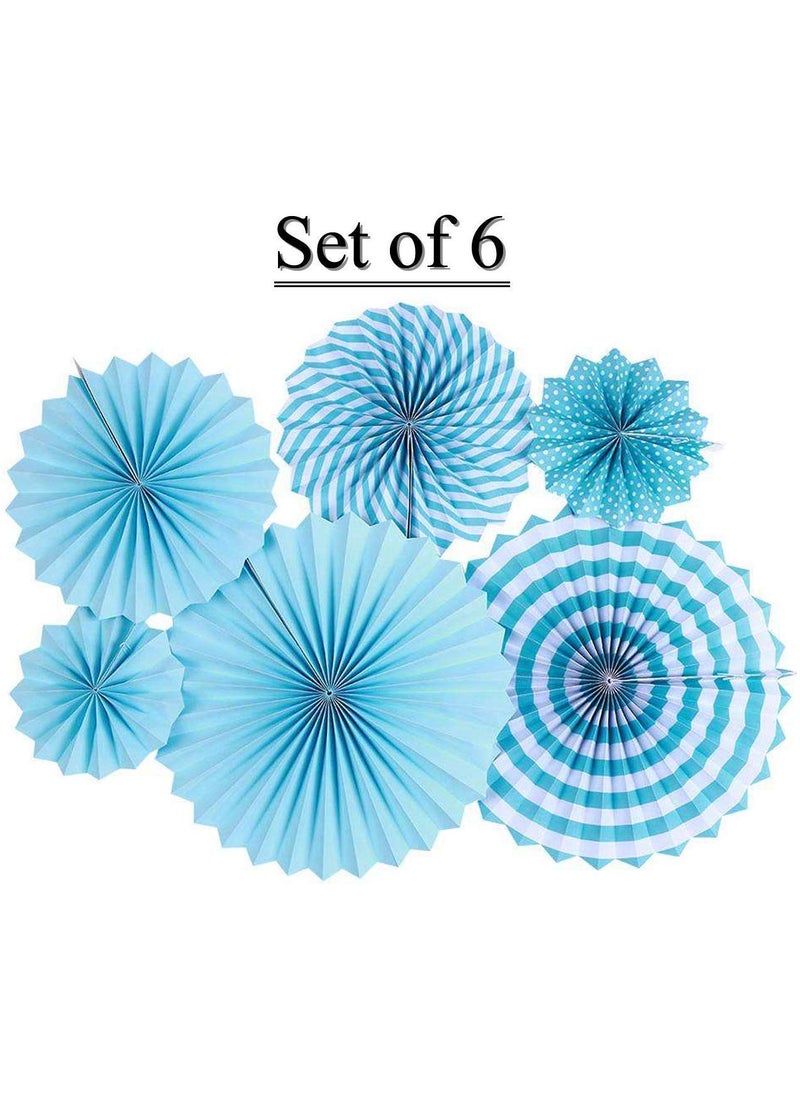 Sage Square Sage Square Paper Fan Party Decoration Set Plain Printed for Baby Shower Photo Booth Wedding Birthday Party Pack of 6 Blue  - Image 3