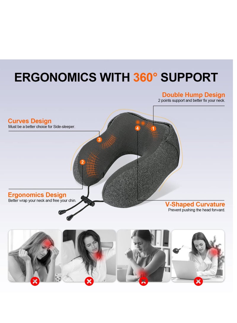 Excefore Neck Pillow for Travel, Memory Foam Travel Pillow with Hood, Adult Airplane Pillow for Head Rest Neck Support, Portable Pillow for Office Cars Trains Long Flights Sleeping, Deep Grey - Image 3