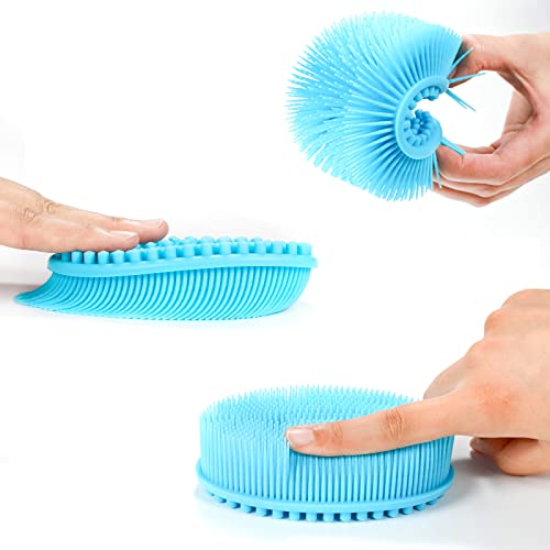 TDHDIKE Silicone Body Scrubber Loofah - Set of 3 Soft Exfoliating Body Bath Shower Scrubber Loofah Brush for Sensitive Kids Women Men All Kinds of Skin(Black/Gray/Blue) - Image 3