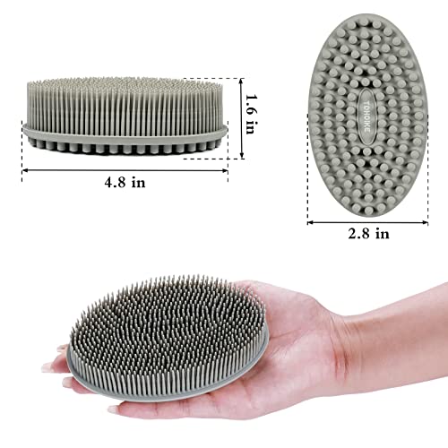 TDHDIKE Silicone Body Scrubber Loofah - Set of 3 Soft Exfoliating Body Bath Shower Scrubber Loofah Brush for Sensitive Kids Women Men All Kinds of Skin(Black/Gray/Blue) - Image 2