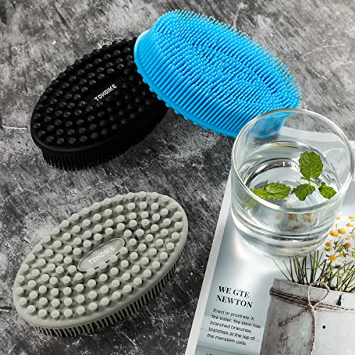 TDHDIKE Silicone Body Scrubber Loofah - Set of 3 Soft Exfoliating Body Bath Shower Scrubber Loofah Brush for Sensitive Kids Women Men All Kinds of Skin(Black/Gray/Blue) - Image 5