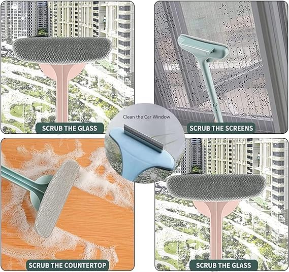 ROKTRY Multifunctional Screen Brush 2 in 1 Mesh Cleaning Brush & Wiper with Extended Handle Window Cleaning Brush Net Cleaner Double-Sided Window Cleaner Window Mesh Cleaner, Multi Color, Pack of 1 - Image 2