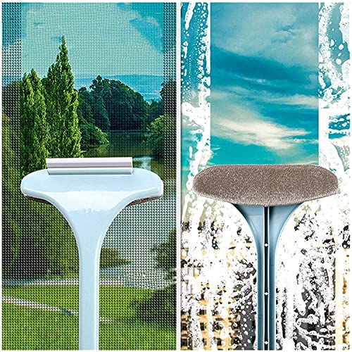 ROKTRY Multifunctional Screen Brush 2 in 1 Mesh Cleaning Brush & Wiper with Extended Handle Window Cleaning Brush Net Cleaner Double-Sided Window Cleaner Window Mesh Cleaner, Multi Color, Pack of 1 - Image 1