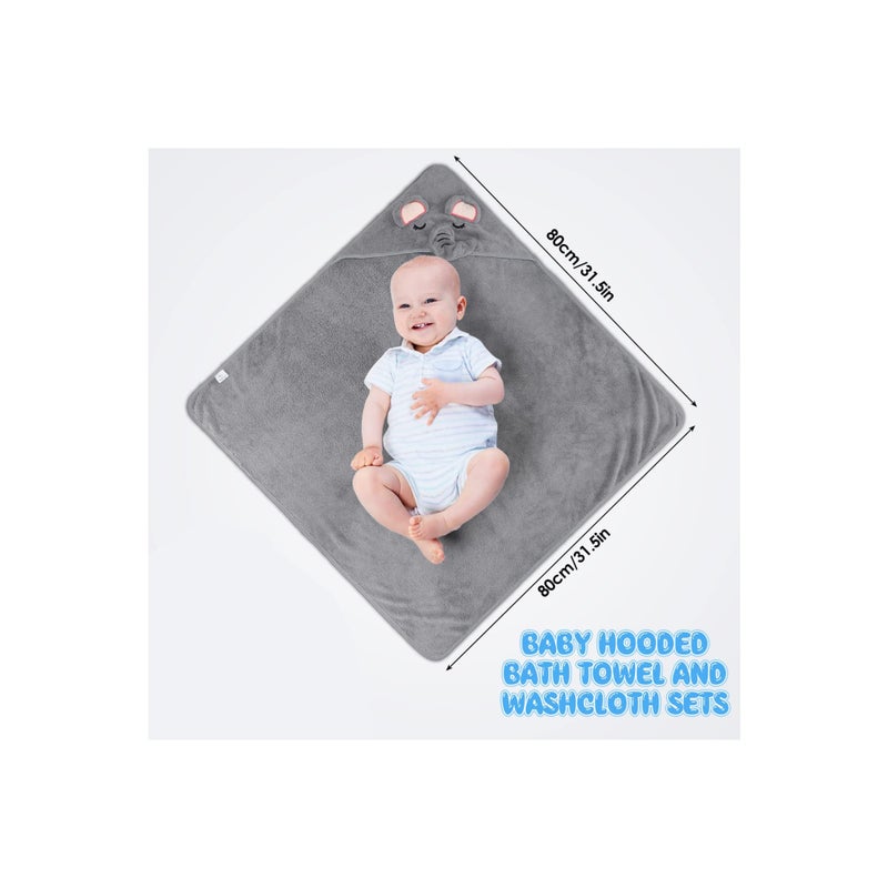 3PCS HoodedA Towel Set for Newborn Boys and Girls, Soft Terry Baby Hooded Bath Wrap Baby Bathing Towel and Washcloths Kit Baby Hooded Bath Wrap Set for Baby Supplies (Elephant, Bear, Deer) - Image 5