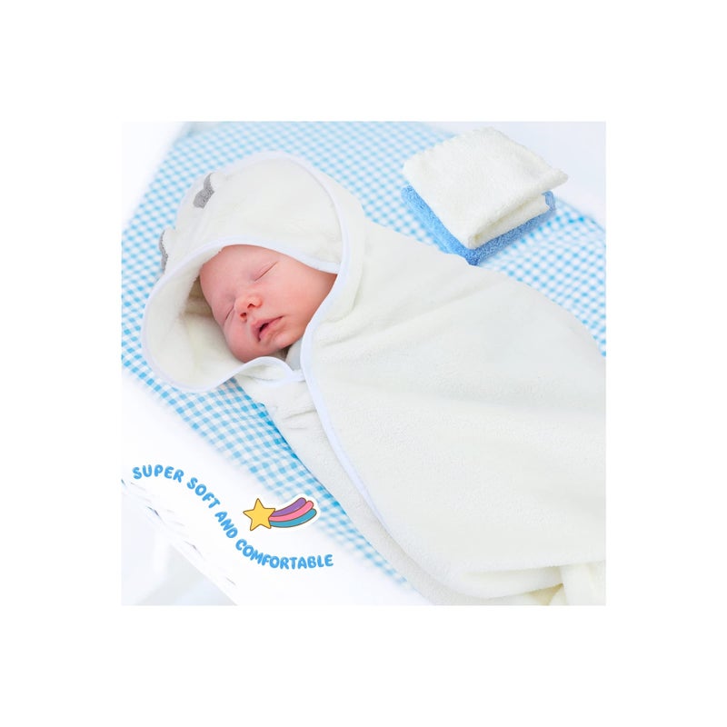3PCS HoodedA Towel Set for Newborn Boys and Girls, Soft Terry Baby Hooded Bath Wrap Baby Bathing Towel and Washcloths Kit Baby Hooded Bath Wrap Set for Baby Supplies (Elephant, Bear, Deer) - Image 4