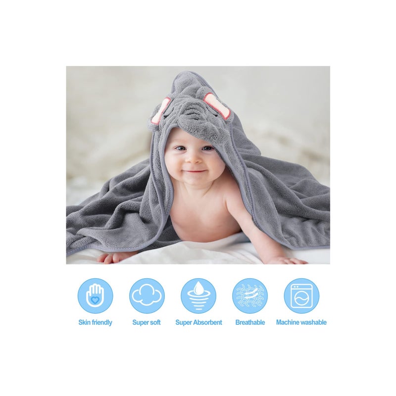 3PCS HoodedA Towel Set for Newborn Boys and Girls, Soft Terry Baby Hooded Bath Wrap Baby Bathing Towel and Washcloths Kit Baby Hooded Bath Wrap Set for Baby Supplies (Elephant, Bear, Deer) - Image 2