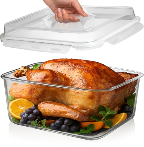 6500 ML 220 oz 28 Cup LARGE Glass Food Storage Container with Airtight Locking Lid Ideal Storing food Vegetables Fruits Baking Casserole Lasagna Roasting Turkey Chicken BPA Free Oven Safe