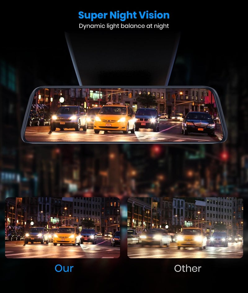 AUTO-VOX T9PRO OEM Rear View Mirror Camera with Detached Front Lens, 9.35" Full Laminated Touch Screen Mirror Dash Cam Front and Rear with No Glare, Super Night Vision Backup Camera for Car/Truck - Image 4