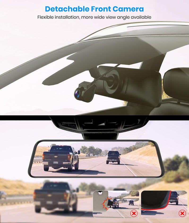 AUTO-VOX T9PRO OEM Rear View Mirror Camera with Detached Front Lens, 9.35" Full Laminated Touch Screen Mirror Dash Cam Front and Rear with No Glare, Super Night Vision Backup Camera for Car/Truck - Image 5