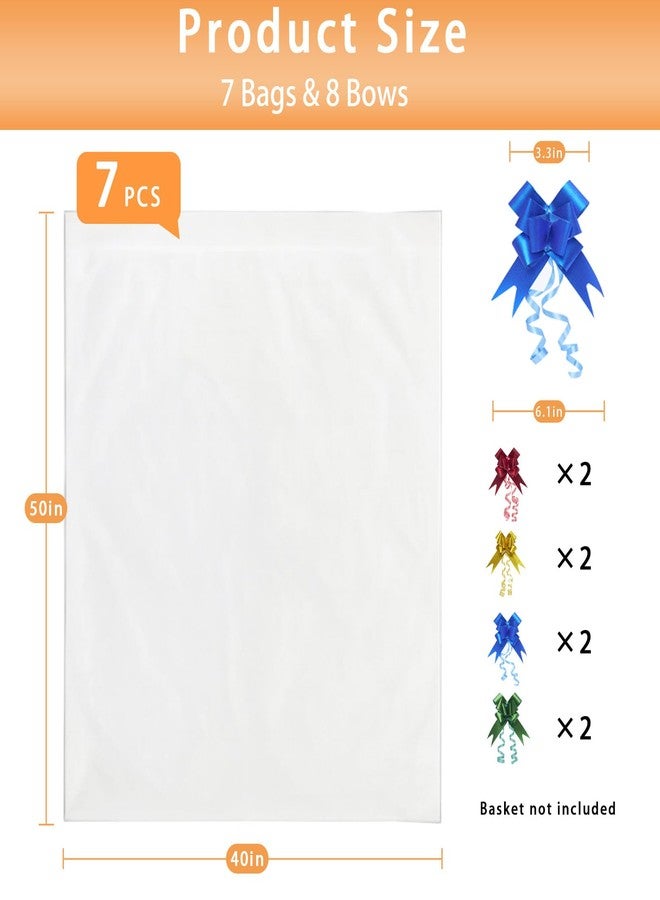 Volokitx 7-Pack 40x50 Inch Clear Cellophane Bags with 8 Colorful Pull Bows,Extra Large Cellophane Wrap for Gift Baskets, Baby Showers, Raffles, and Charity Auctions. - Image 2