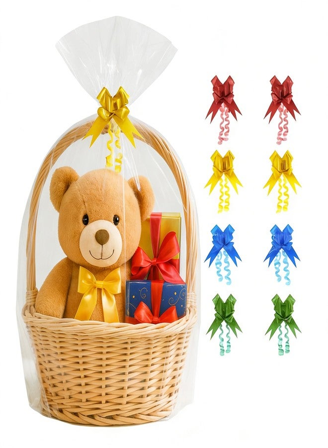 Volokitx 7-Pack 40x50 Inch Clear Cellophane Bags with 8 Colorful Pull Bows,Extra Large Cellophane Wrap for Gift Baskets, Baby Showers, Raffles, and Charity Auctions. - Image 1