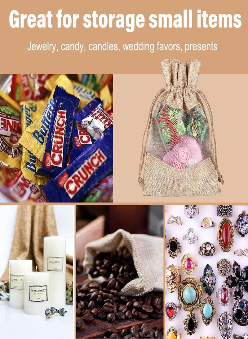 Burlap Drawstring Gift Bags with Clear Window, 12pcs 5x7" Jute Pouches for Candy, Jewelry, Party Favors, DIY Crafts, Birthdays, Weddings, and Small Items Organization  - Image 3