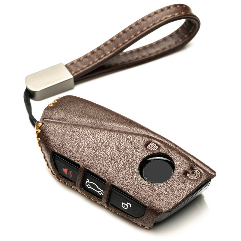 Vitodeco Genuine Leather Key Fob Case Compatible with BMW X5 BMW X6 BMW X2 BMW i5 2024up BMW X7 BMW X1 BMW 3 Series BMW 7 Series BMW iX BMW i4 BMW i5 BMW i7 2025 4Button Brown