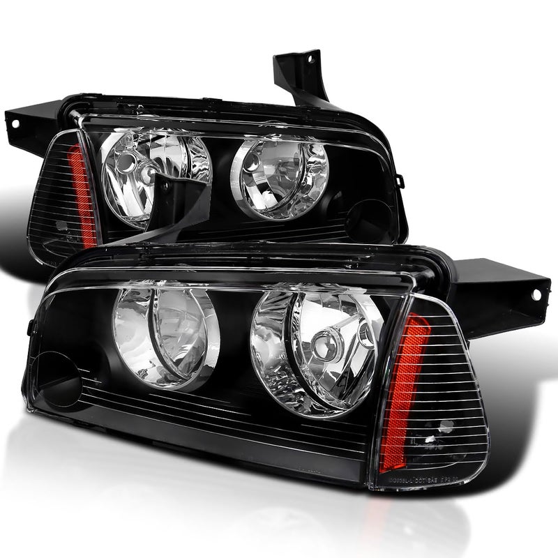 SPECD TUNING Black Headlights Corner Lights Compatible with 20062010 Dodge Charger LR Pair Head Lights Lamps Assembly