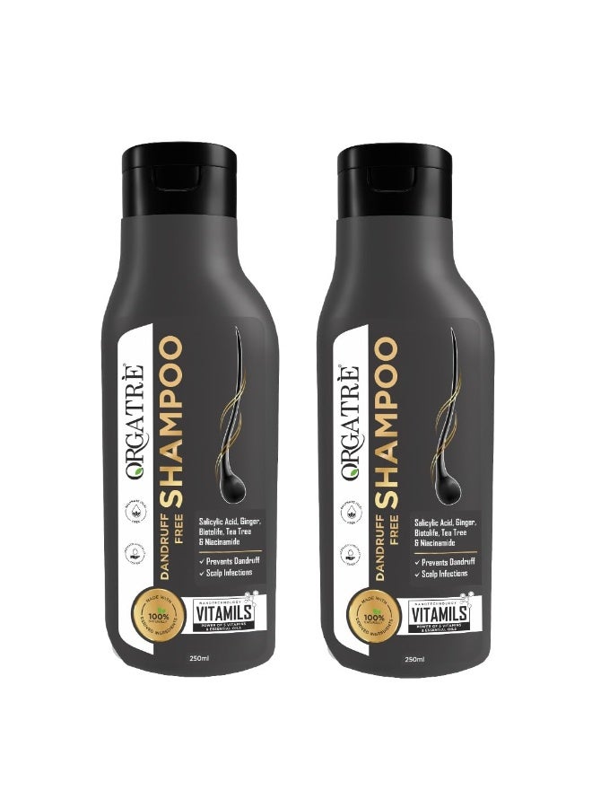 Orgatre Anti Dandruff Shampoo Pack of 2 | Derma Approved Shampoo with Salicylic Acid & Biotin ,Tea Tree, Ginger & Rosemary Extracts with Aloe Vera & Zinc Pyrithione | Sulphate Free Herbal Shampoo for Flake Control, Itchy Scalp & Hair Fall Reduction | Men & Women, All Hair Types (250ml+250 ml ) - Image 1