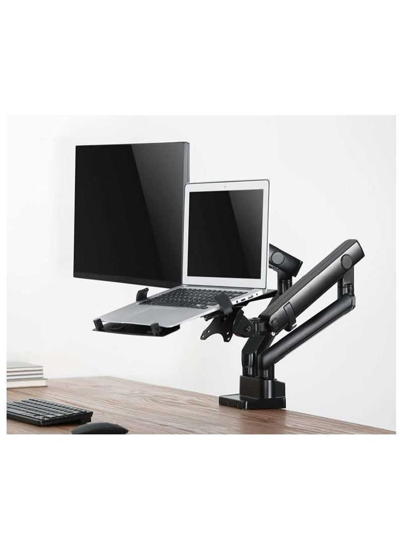 Workstation Desk Mount, Height Adjustable, LCD Monitor Arm with Laptop Holder, Single Gas Spring LCD Arm, Compact 17"-32" Black - Image 2