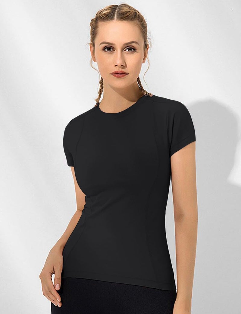 Loovoo Woman Cute Shirts Girl Swiftly Dry Pilates Stretch Training Trendy Polyester Summer Lightweight Clothing - Image 2