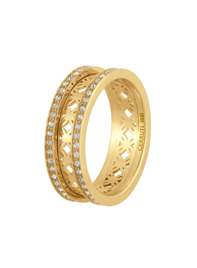Elettra Gold Ring with Crystal Cut-Out Flower Design for Women 56MM