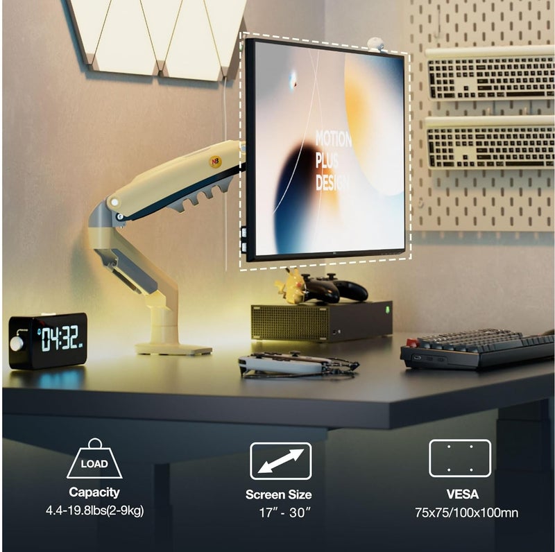 NB ERGONOMIC Monitor Mount for 17 to Inch Computer Screens, Monitor Stand Gas Spring Monitor Arm Load Max 9 kg VESA 75/100 mm Monitor Mount (F80-XD) - Image 2