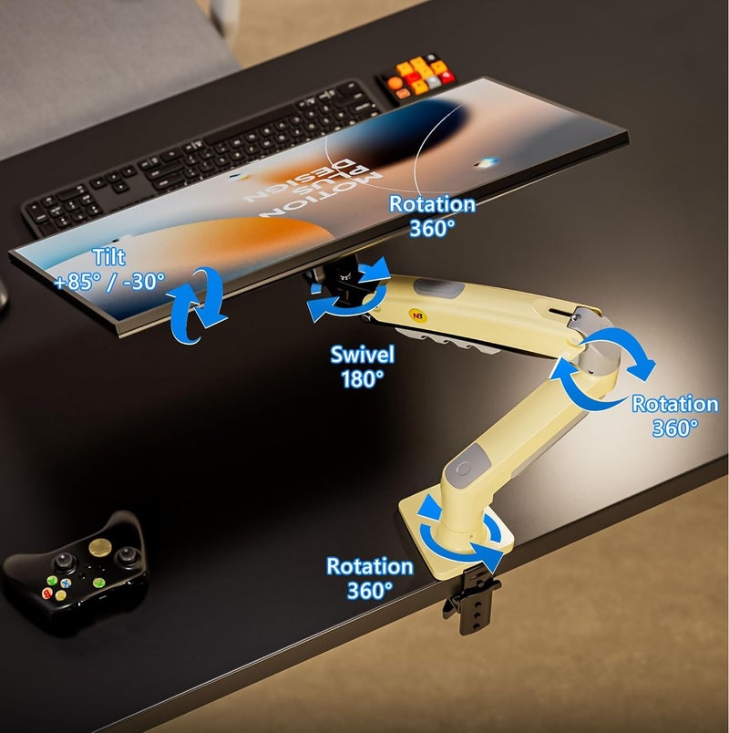NB ERGONOMIC Monitor Mount for 17 to Inch Computer Screens, Monitor Stand Gas Spring Monitor Arm Load Max 9 kg VESA 75/100 mm Monitor Mount (F80-XD) - Image 3