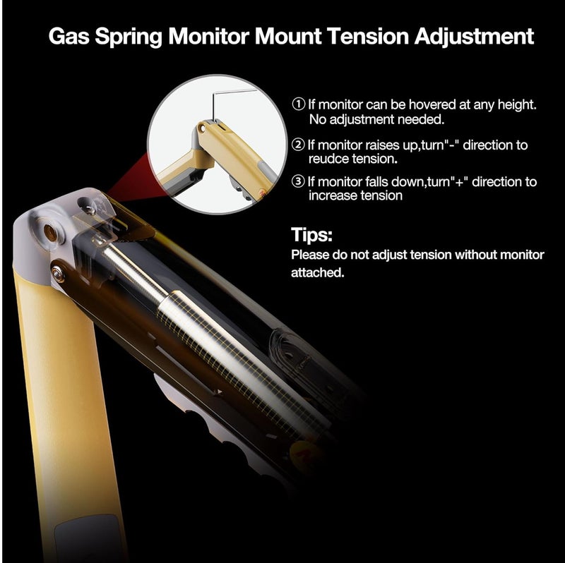 NB ERGONOMIC Monitor Mount for 17 to Inch Computer Screens, Monitor Stand Gas Spring Monitor Arm Load Max 9 kg VESA 75/100 mm Monitor Mount (F80-XD) - Image 4
